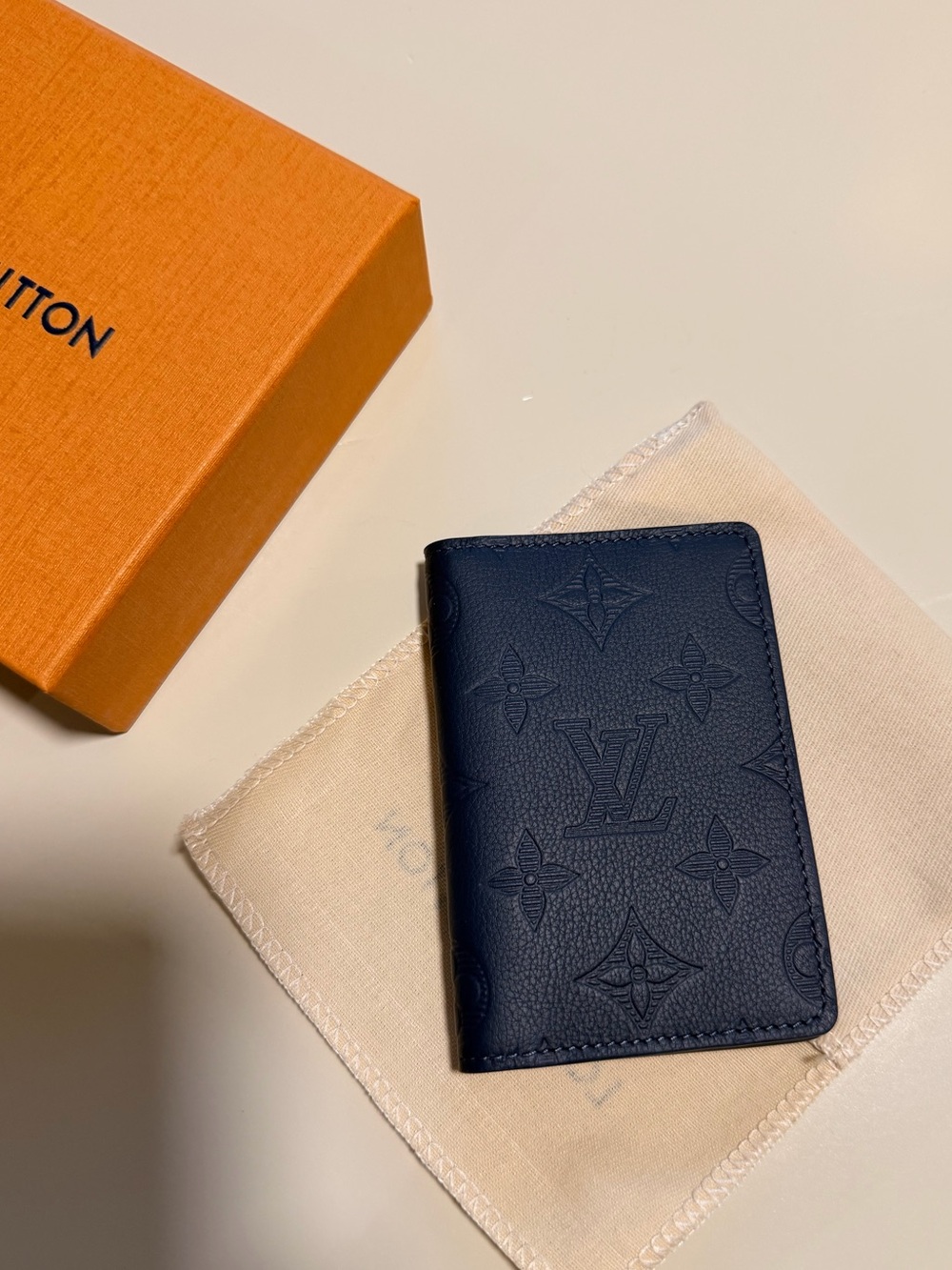 Louis Vuitton Navy Embossed Monogram Card Holder